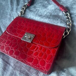 Tosca Blu patent croc leather crossbody purse